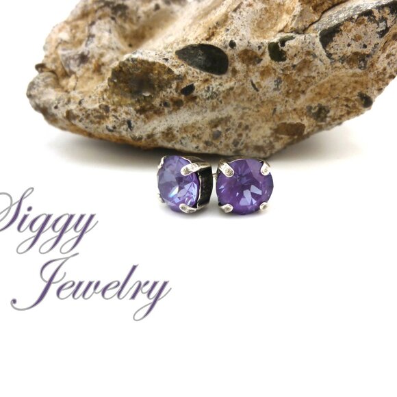 Amethyst Ignite Purple Genuine Austrian Crystal Gold Plated Stud Earrings - Picture 4 of 7